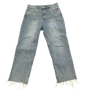 EVER NEW SZ 8 faded blue high rise stretch straight leg raw hem jeans